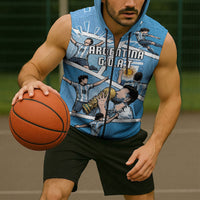 Custom Argentina Football Sleeveless Zip Hoodie Goat Comic Style Sun Of May DT05 - Polynesian Pride
