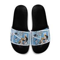 Argentina Football Slide Sandals Goat Comic Style Sun Of May DT05 Blue - Polynesian Pride