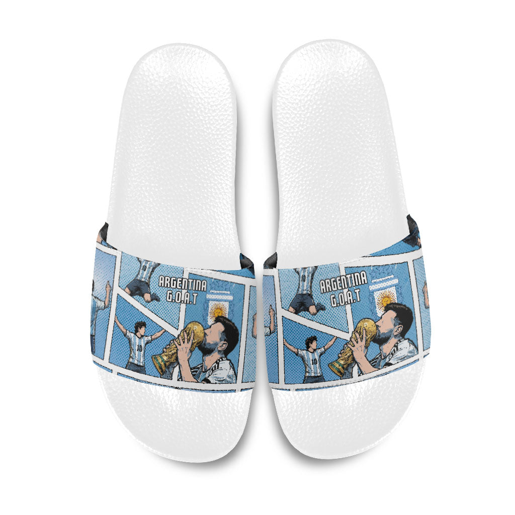Argentina Football Slide Sandals Goat Comic Style Sun Of May DT05 Blue - Polynesian Pride