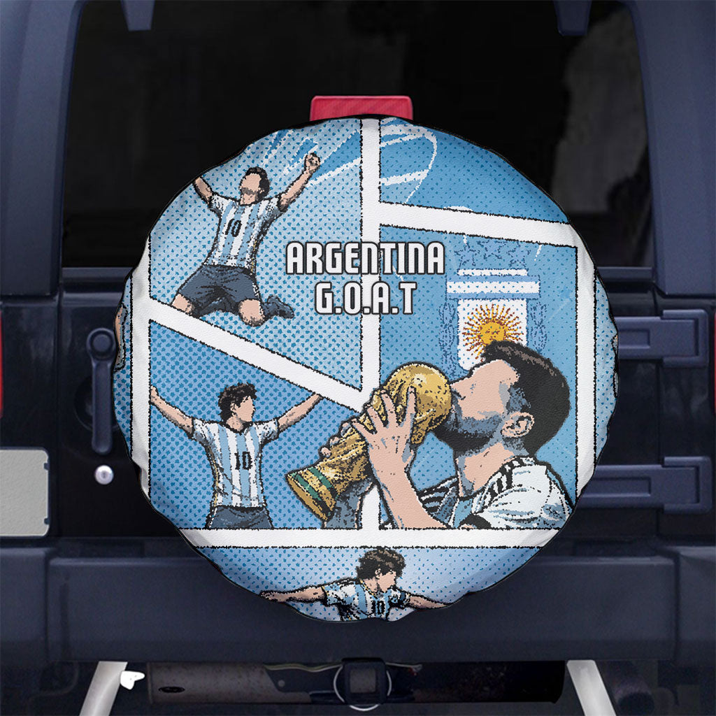 Argentina Football Spare Tire Cover Goat Comic Style Sun Of May DT05 No hole Blue - Polynesian Pride