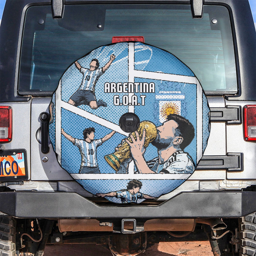 Argentina Football Spare Tire Cover Goat Comic Style Sun Of May DT05 Blue - Polynesian Pride