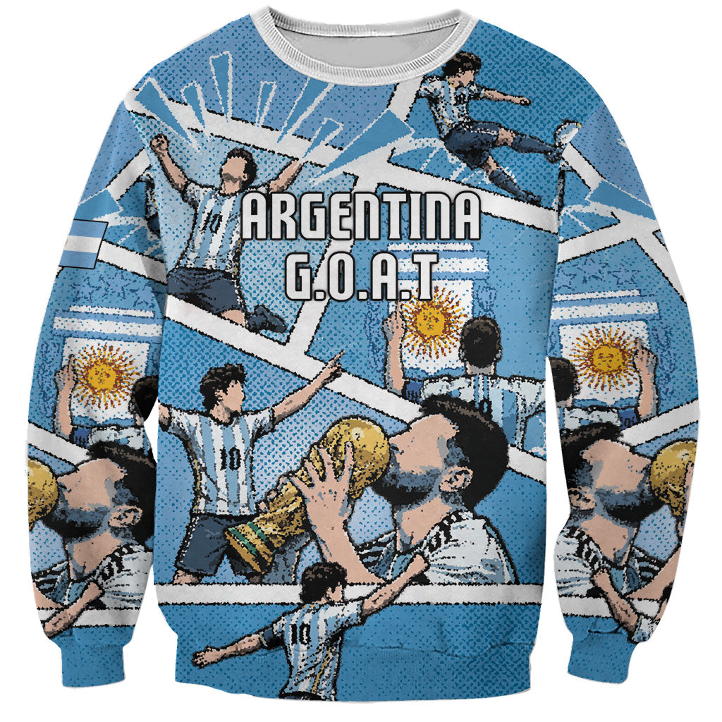 Custom Argentina Football Sweatshirt Goat Comic Style Sun Of May DT05 Unisex Blue - Polynesian Pride