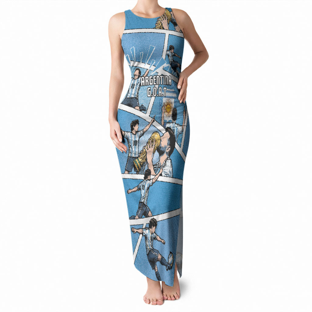 Custom Argentina Football Tank Maxi Dress Goat Comic Style Sun Of May DT05 Women Blue - Polynesian Pride