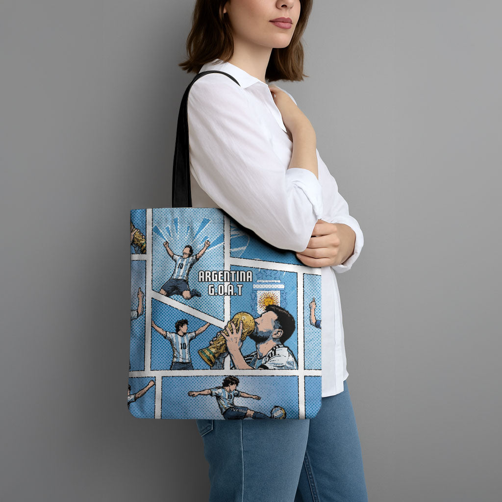 Argentina Football Tote Bag Goat Comic Style Sun Of May DT05 - Polynesian Pride