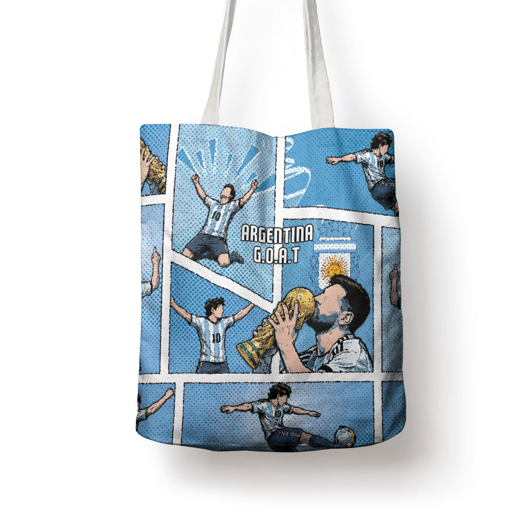 Argentina Football Tote Bag Goat Comic Style Sun Of May DT05 - Polynesian Pride
