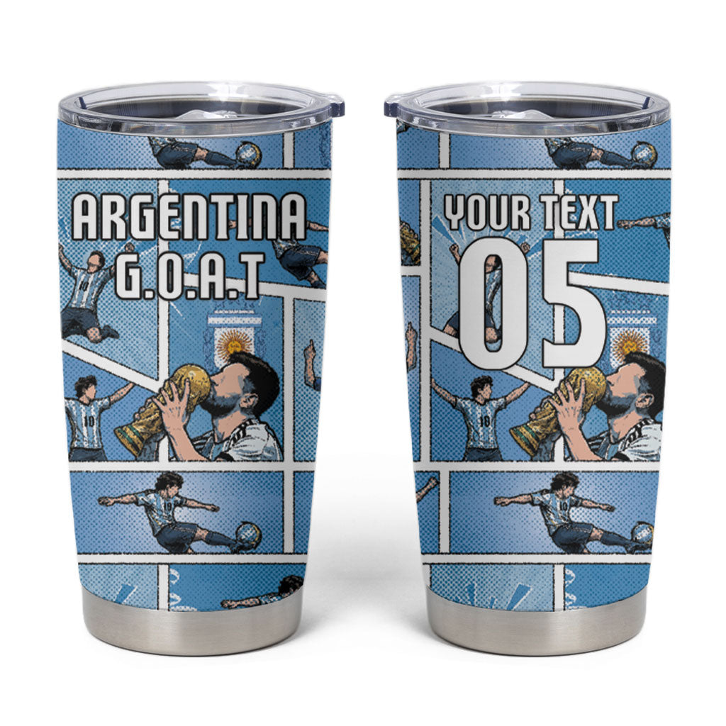 Custom Argentina Football Tumbler Cup Goat Comic Style Sun Of May DT05 Blue - Polynesian Pride
