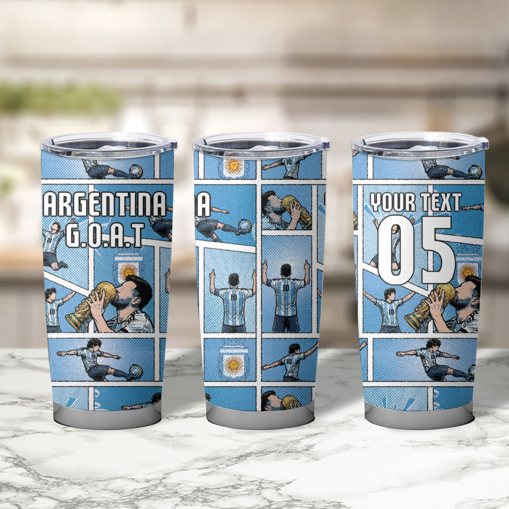 Custom Argentina Football Tumbler Cup Goat Comic Style Sun Of May DT05 - Polynesian Pride