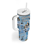 Custom Argentina Football Tumbler With Handle Goat Comic Style Sun Of May DT05 - Polynesian Pride