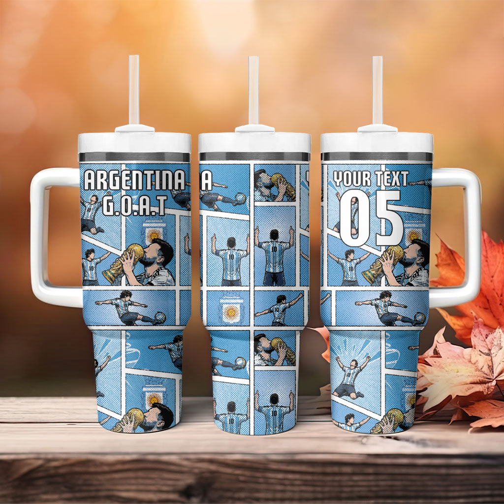 Custom Argentina Football Tumbler With Handle Goat Comic Style Sun Of May DT05 - Polynesian Pride