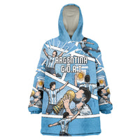 Custom Argentina Football Wearable Blanket Hoodie Goat Comic Style Sun Of May DT05 One Size Blue - Polynesian Pride