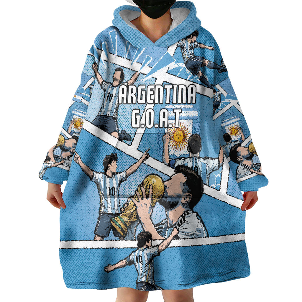 Custom Argentina Football Wearable Blanket Hoodie Goat Comic Style Sun Of May DT05 - Polynesian Pride