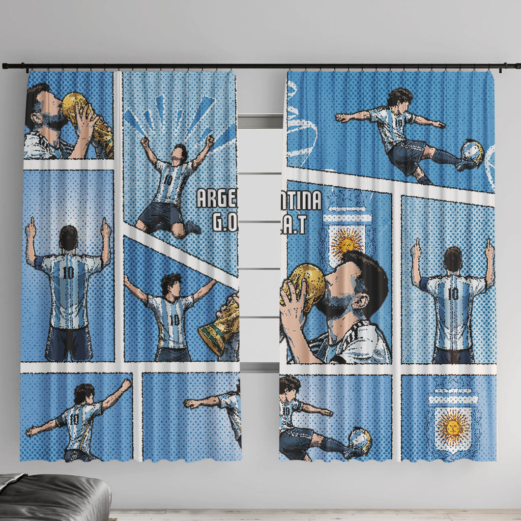 Argentina Football Window Curtain Goat Comic Style Sun Of May DT05 With Hooks Blue - Polynesian Pride