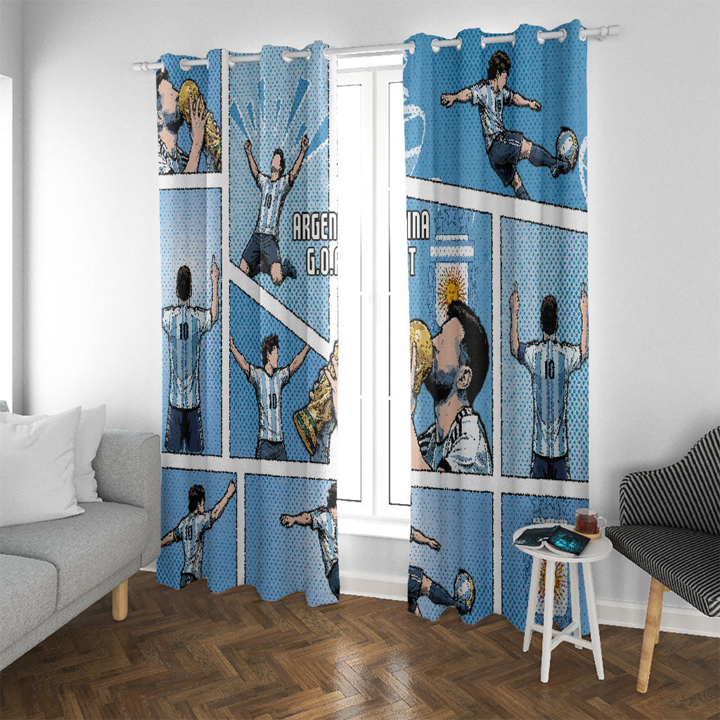 Argentina Football Window Curtain Goat Comic Style Sun Of May DT05 With Grommets Blue - Polynesian Pride