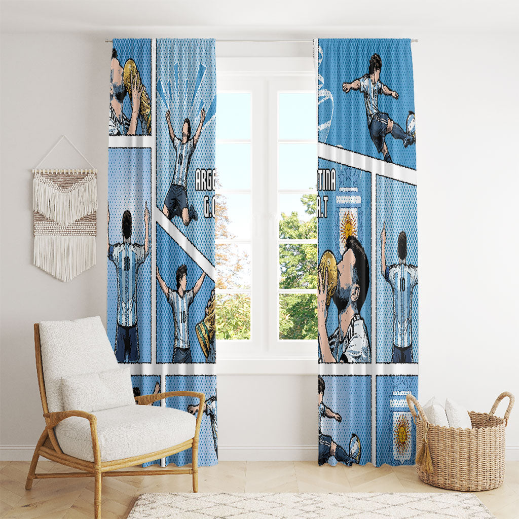 Argentina Football Window Curtain Goat Comic Style Sun Of May DT05 - Polynesian Pride