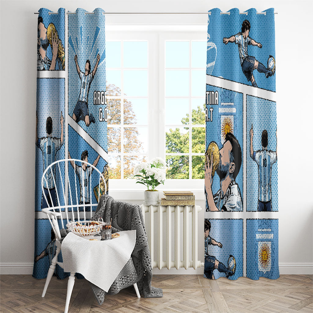Argentina Football Window Curtain Goat Comic Style Sun Of May DT05 - Polynesian Pride