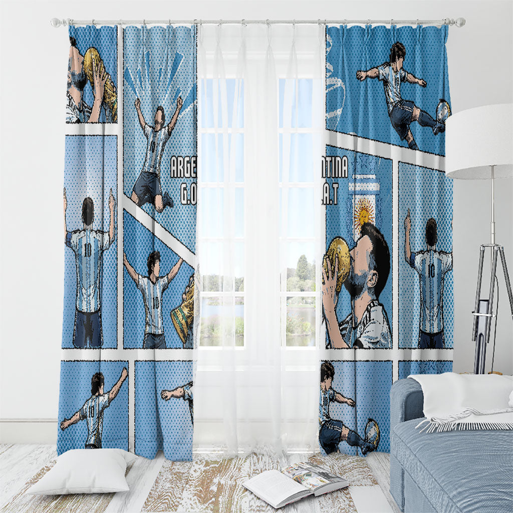 Argentina Football Window Curtain Goat Comic Style Sun Of May DT05 - Polynesian Pride