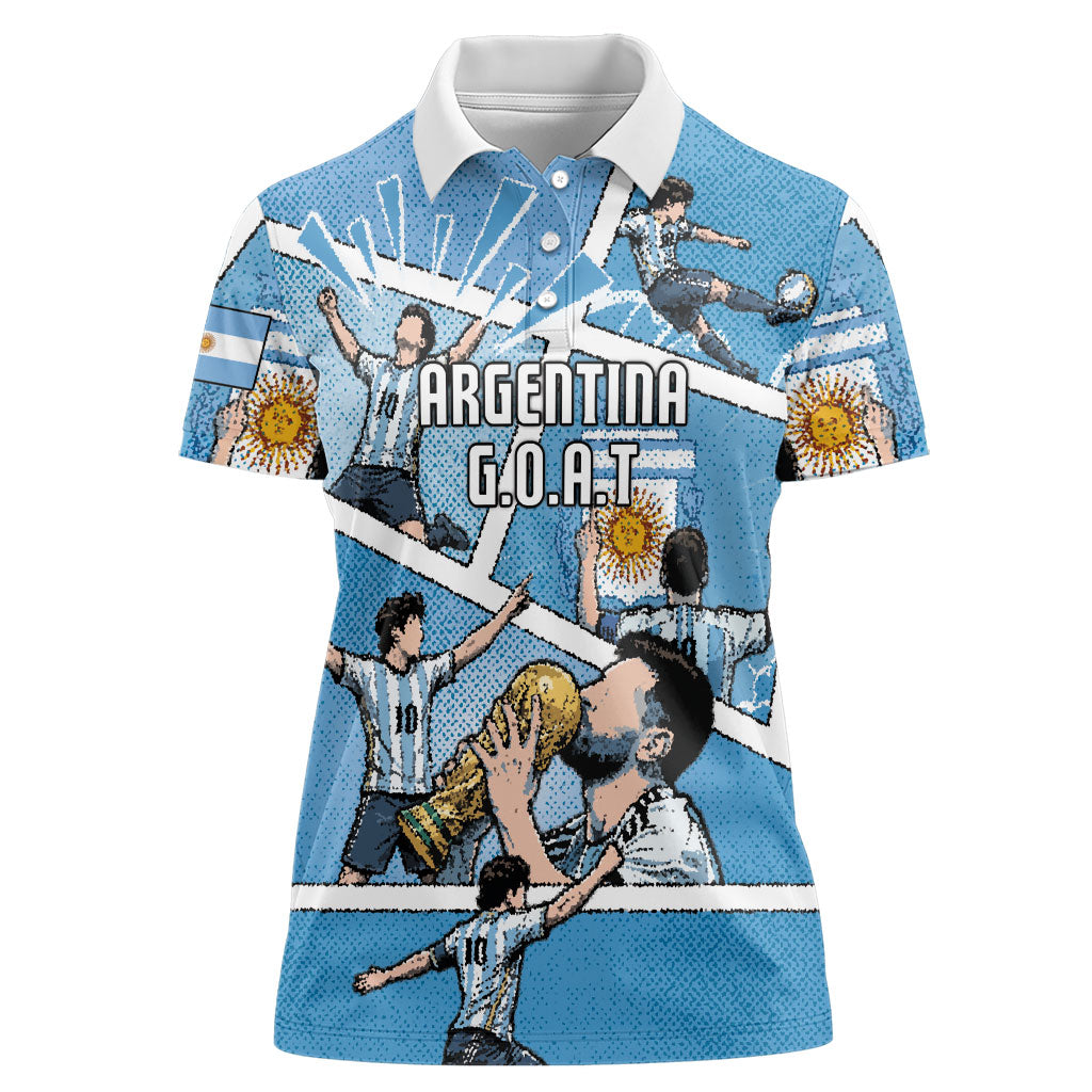 Custom Argentina Football Women Polo Shirt Goat Comic Style Sun Of May DT05 Female Blue - Polynesian Pride