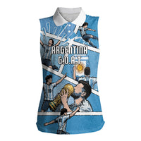 Custom Argentina Football Women Sleeveless Polo Shirt Goat Comic Style Sun Of May DT05 Female Blue - Polynesian Pride