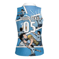 Custom Argentina Football Women Sleeveless Polo Shirt Goat Comic Style Sun Of May DT05 - Polynesian Pride