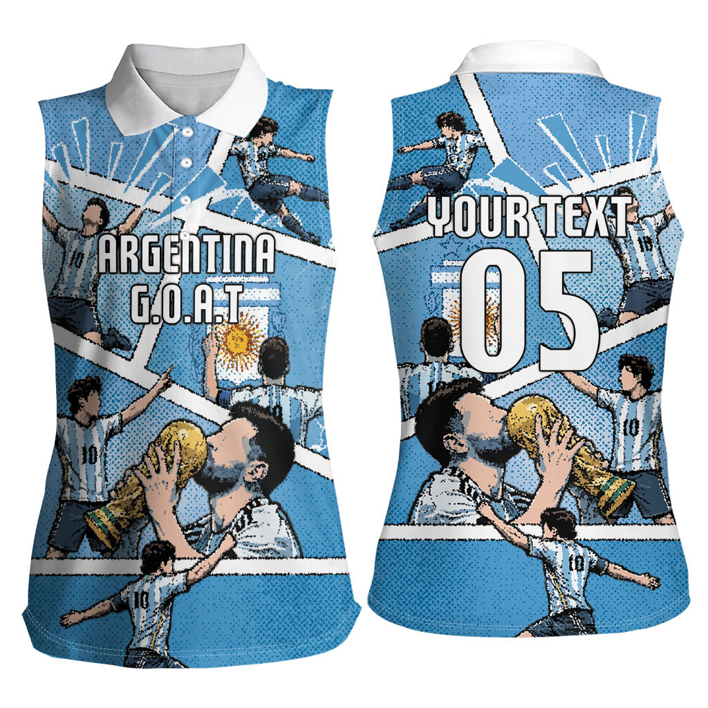 Custom Argentina Football Women Sleeveless Polo Shirt Goat Comic Style Sun Of May DT05 - Polynesian Pride