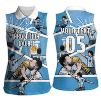 Custom Argentina Football Women Sleeveless Polo Shirt Goat Comic Style Sun Of May DT05 - Polynesian Pride
