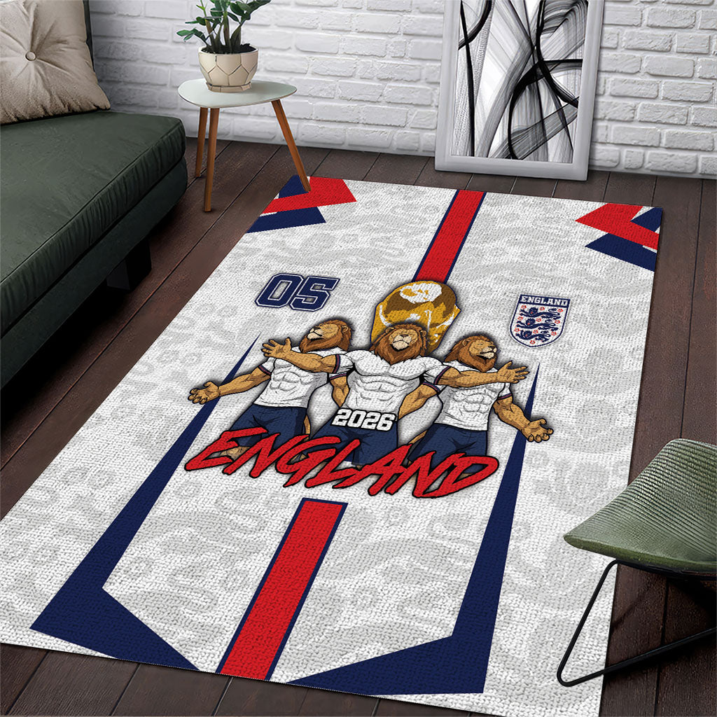 Custom England Football Area Rug Three Lions Trophy St George Cross DT05 White - Polynesian Pride