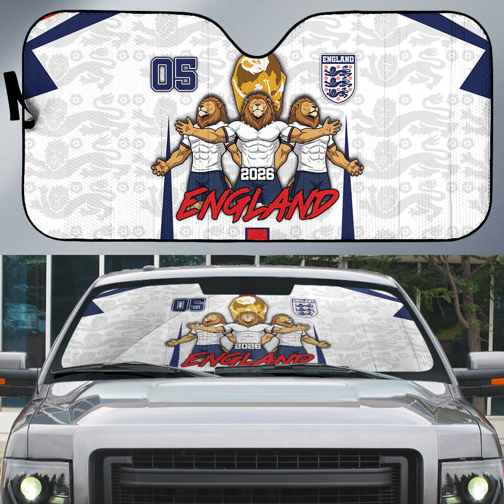 Custom England Football Auto Sun Shade Three Lions Trophy St George Cross DT05 White - Polynesian Pride