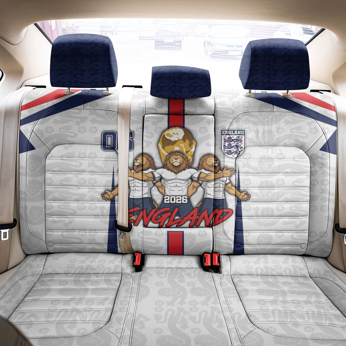 Custom England Football Back Car Seat Cover Three Lions Trophy St George Cross DT05 - Polynesian Pride