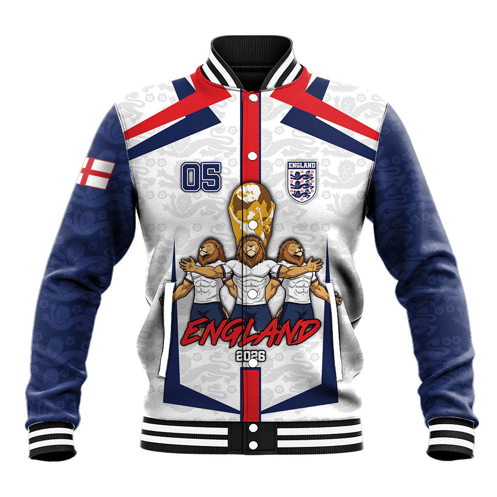 Custom England Football Baseball Jacket Three Lions Trophy St George Cross DT05 Unisex White - Polynesian Pride