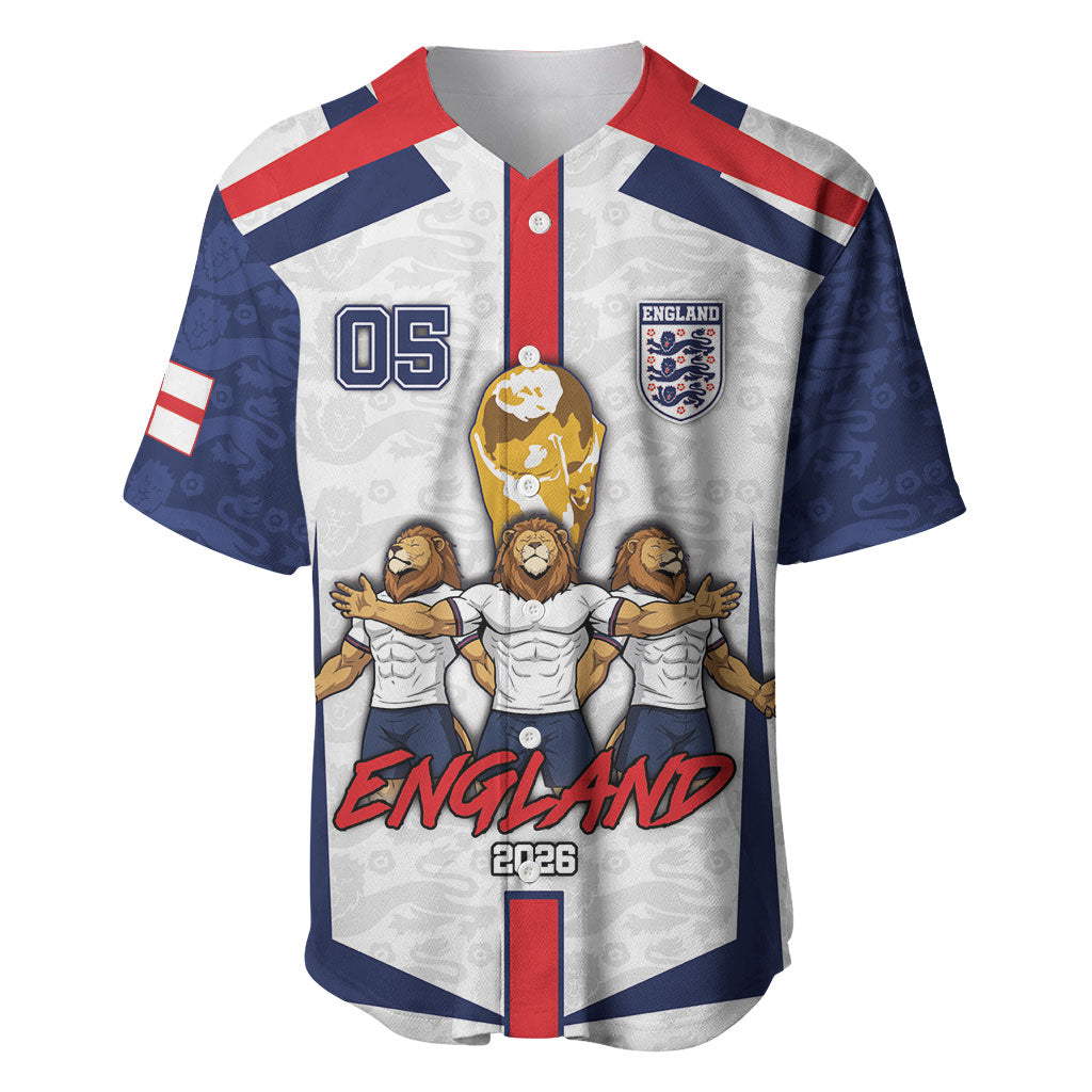 Custom England Football Baseball Jersey Three Lions Trophy St George Cross DT05 White - Polynesian Pride