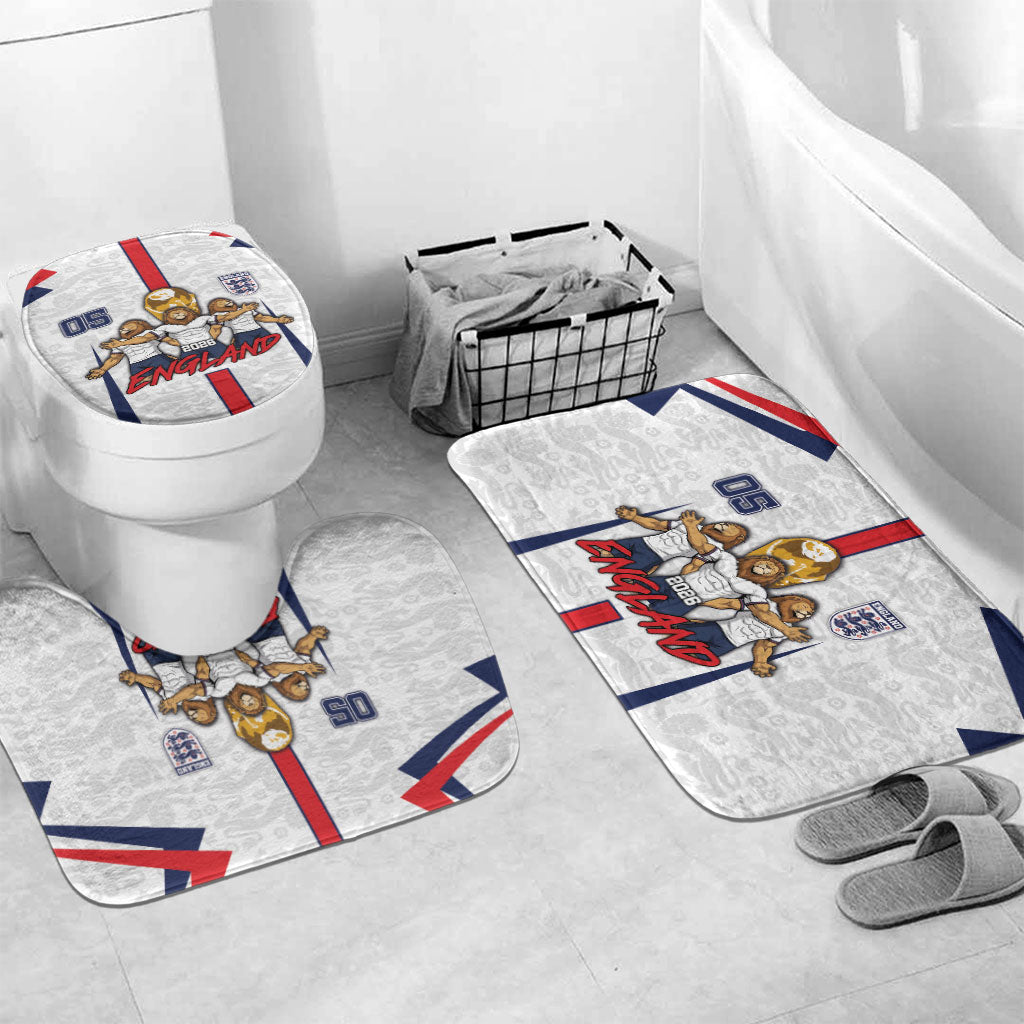 Custom England Football Bathroom Set Three Lions Trophy St George Cross DT05 Mat Set Only (3 pcs) One Size White - Polynesian Pride