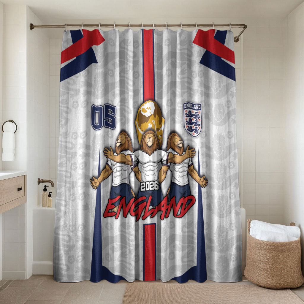 Custom England Football Bathroom Set Three Lions Trophy St George Cross DT05 Shower Curtain Only White - Polynesian Pride