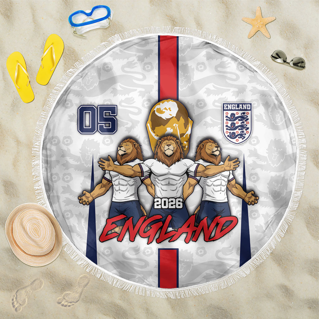 Custom England Football Beach Blanket Three Lions Trophy St George Cross DT05 One Size 150cm White - Polynesian Pride