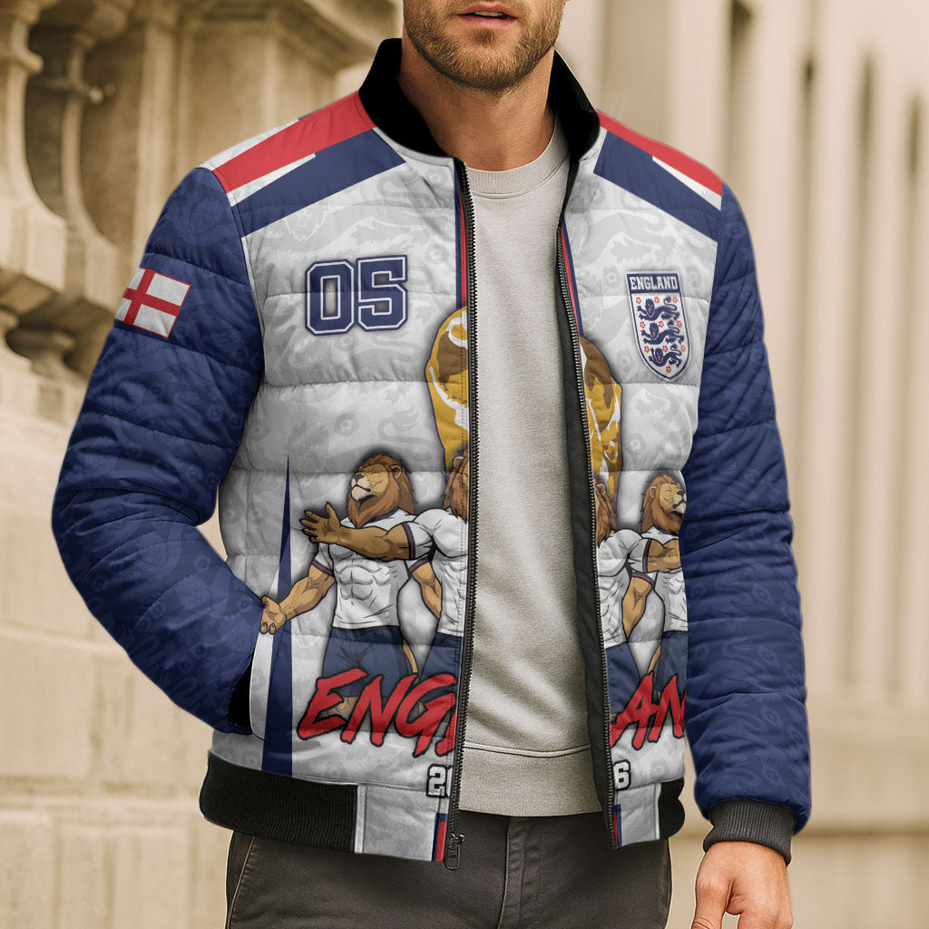Custom England Football Bomber Puffer Jacket Three Lions Trophy St George Cross DT05 - Polynesian Pride