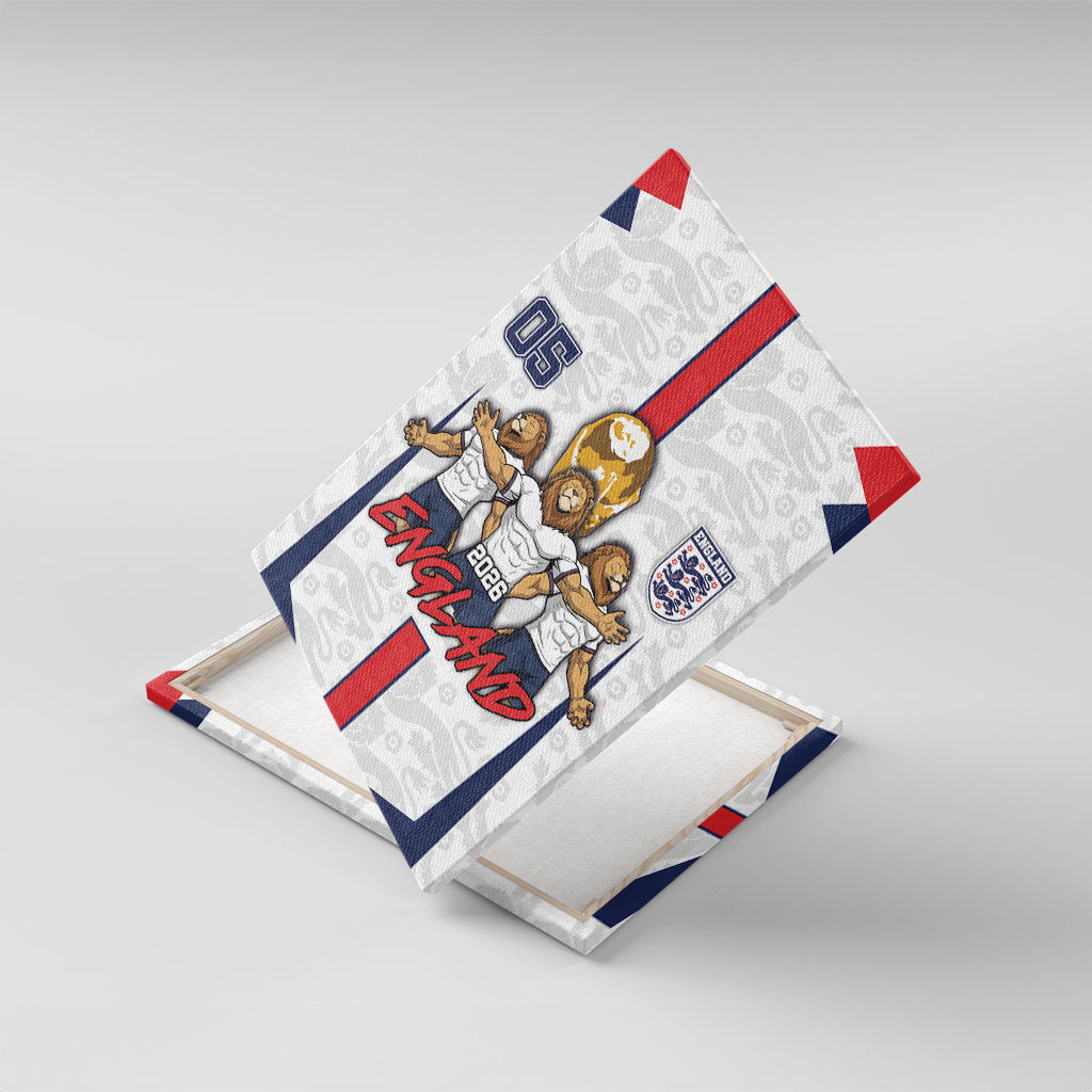 Custom England Football Canvas Wall Art Three Lions Trophy St George Cross DT05 With Frame White - Polynesian Pride