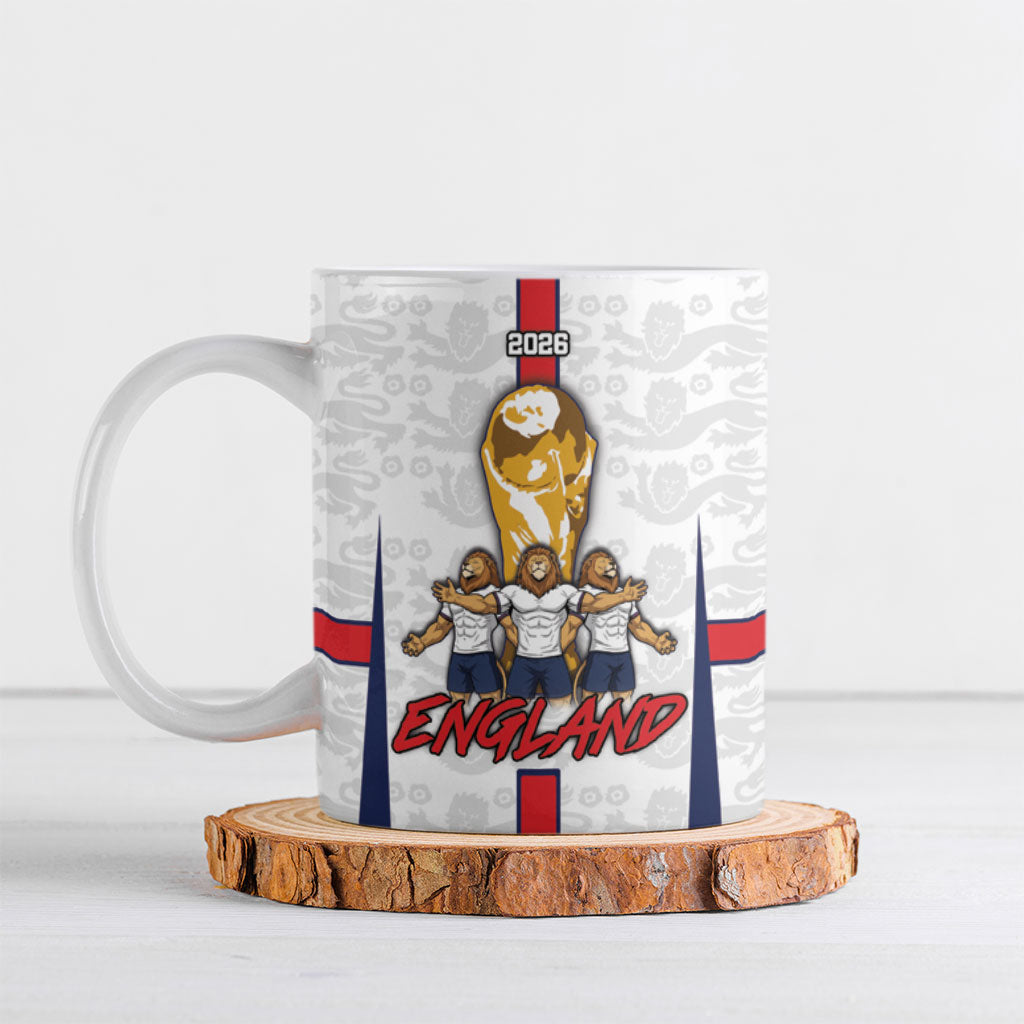 Custom England Football Ceramic Mug Three Lions Trophy St George Cross DT05 White - Polynesian Pride