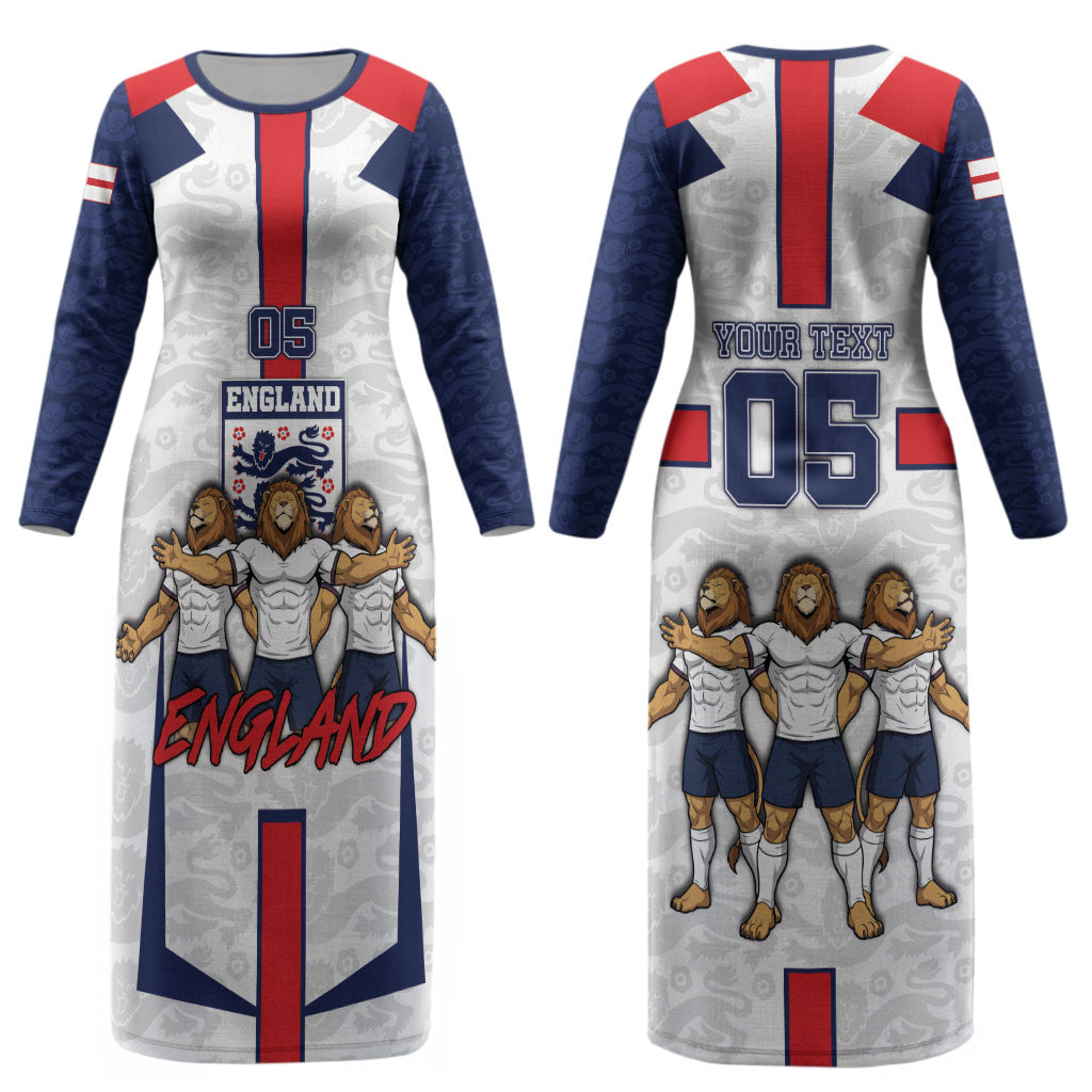 Custom England Football Couples Matching Long Sleeve Bodycon Dress and Long Sleeve Button Shirt Three Lions Trophy St George Cross DT05 - Polynesian Pride