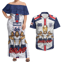 Custom England Football Couples Matching Off Shoulder Maxi Dress and Hawaiian Shirt Three Lions Trophy St George Cross DT05 White - Polynesian Pride