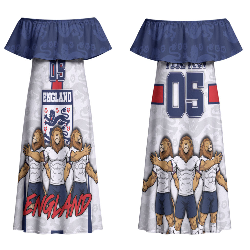 Custom England Football Couples Matching Off Shoulder Maxi Dress and Long Sleeve Button Shirt Three Lions Trophy St George Cross DT05 - Polynesian Pride