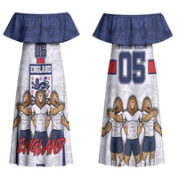 Custom England Football Couples Matching Off Shoulder Maxi Dress and Long Sleeve Button Shirt Three Lions Trophy St George Cross DT05 - Polynesian Pride