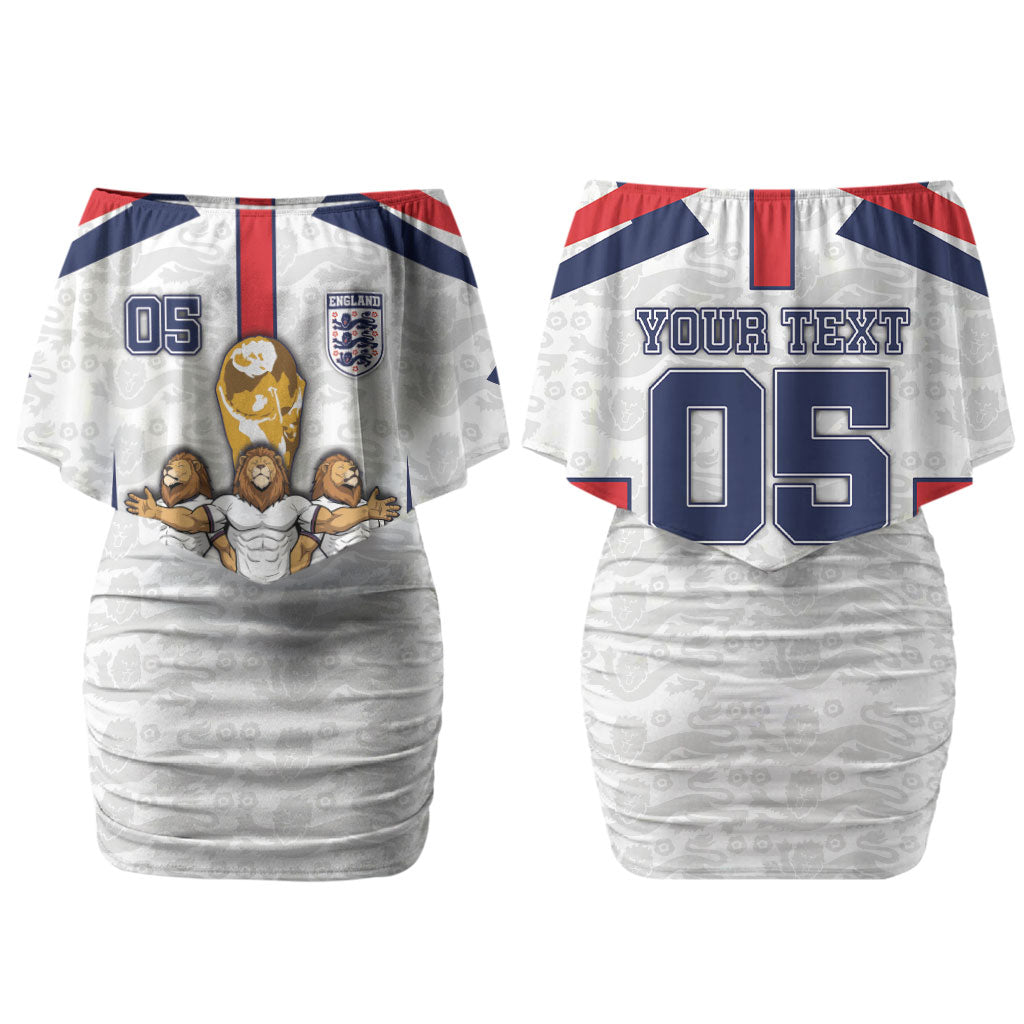 Custom England Football Couples Matching Off Shoulder Short Dress and Hawaiian Shirt Three Lions Trophy St George Cross DT05 - Polynesian Pride