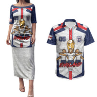 Custom England Football Couples Matching Puletasi and Hawaiian Shirt Three Lions Trophy St George Cross DT05 White - Polynesian Pride