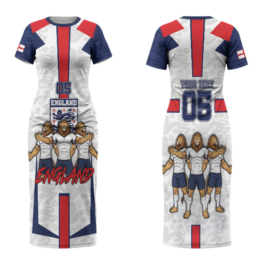 Custom England Football Couples Matching Short Sleeve Bodycon Dress and Long Sleeve Button Shirt Three Lions Trophy St George Cross DT05 - Polynesian Pride