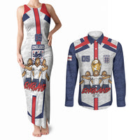Custom England Football Couples Matching Tank Maxi Dress and Long Sleeve Button Shirt Three Lions Trophy St George Cross DT05 White - Polynesian Pride