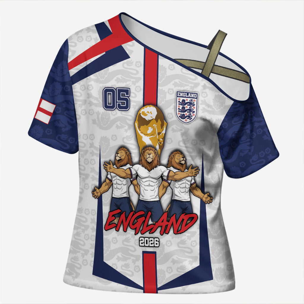 Custom England Football Cross Shoulder Shirt Three Lions Trophy St George Cross DT05 Female White - Polynesian Pride