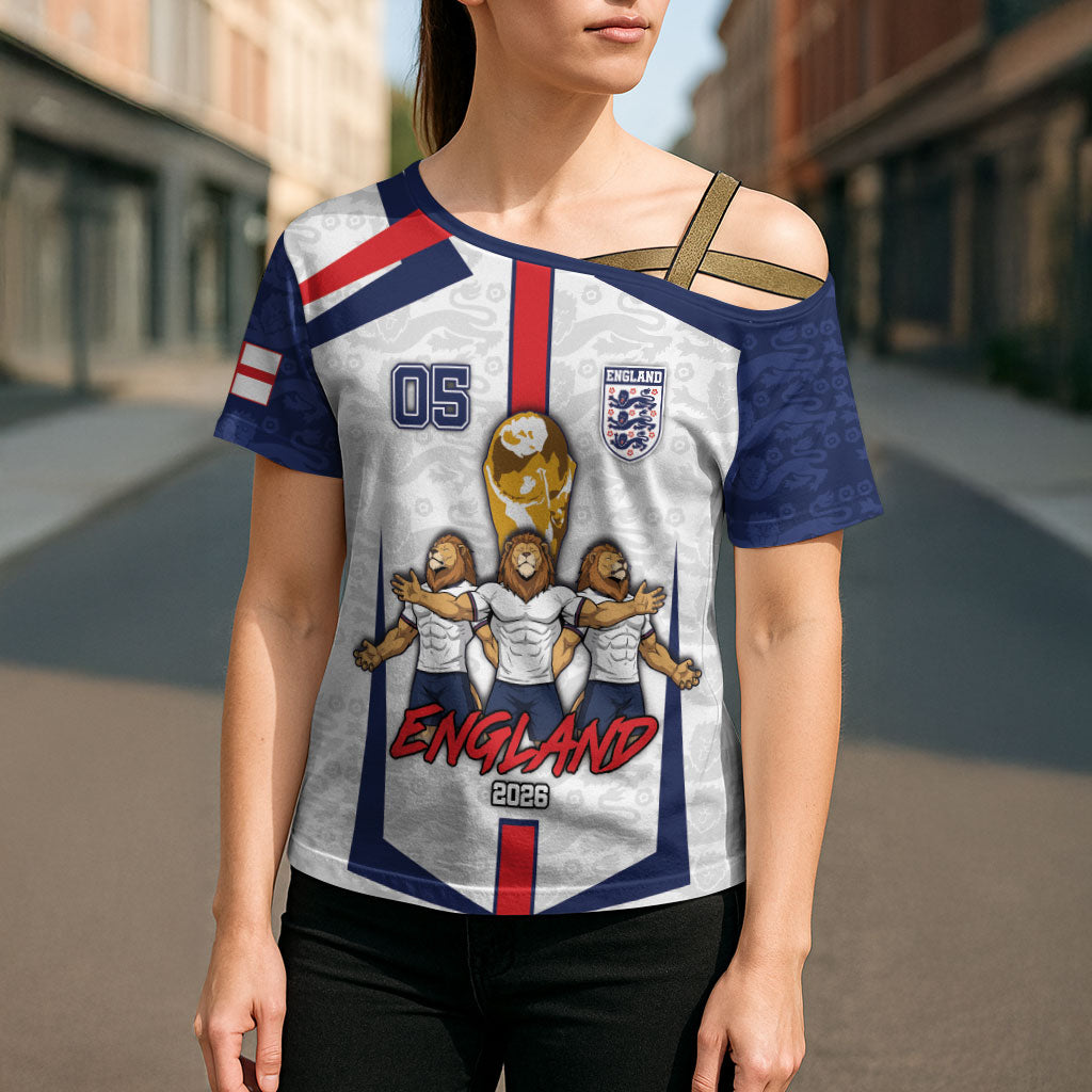 Custom England Football Cross Shoulder Shirt Three Lions Trophy St George Cross DT05 - Polynesian Pride