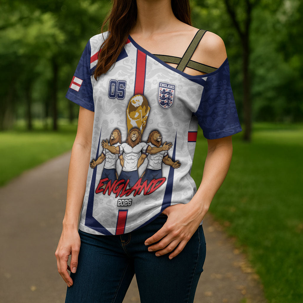 Custom England Football Cross Shoulder Shirt Three Lions Trophy St George Cross DT05 - Polynesian Pride