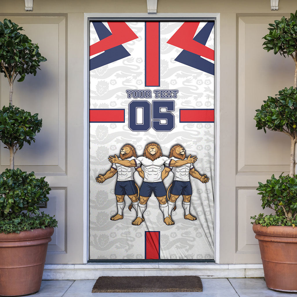 Custom England Football Door Cover Three Lions Trophy St George Cross DT05 White - Polynesian Pride