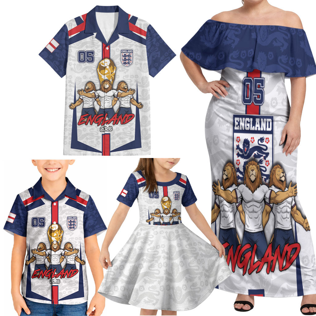 Custom England Football Family Matching Off Shoulder Maxi Dress and Hawaiian Shirt Three Lions Trophy St George Cross DT05 - Polynesian Pride