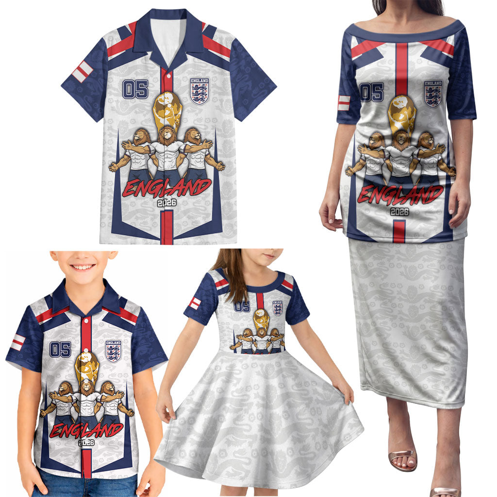 Custom England Football Family Matching Puletasi and Hawaiian Shirt Three Lions Trophy St George Cross DT05 - Polynesian Pride